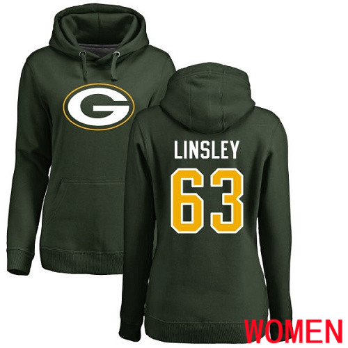 Green Bay Packers Green Women #63 Linsley Corey Name And Number Logo Nike NFL Pullover Hoodie Sweatshirts